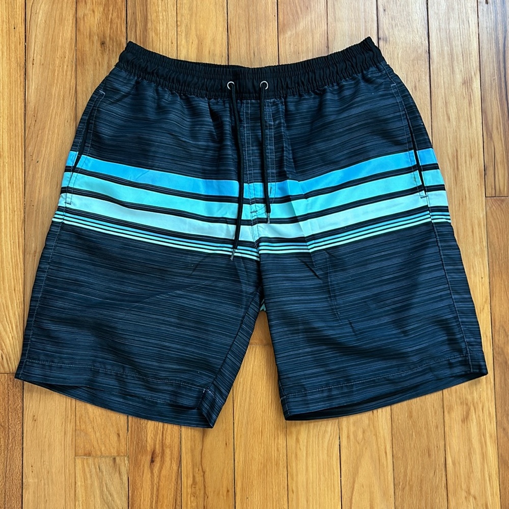 Men's Black Striped Swim Shorts